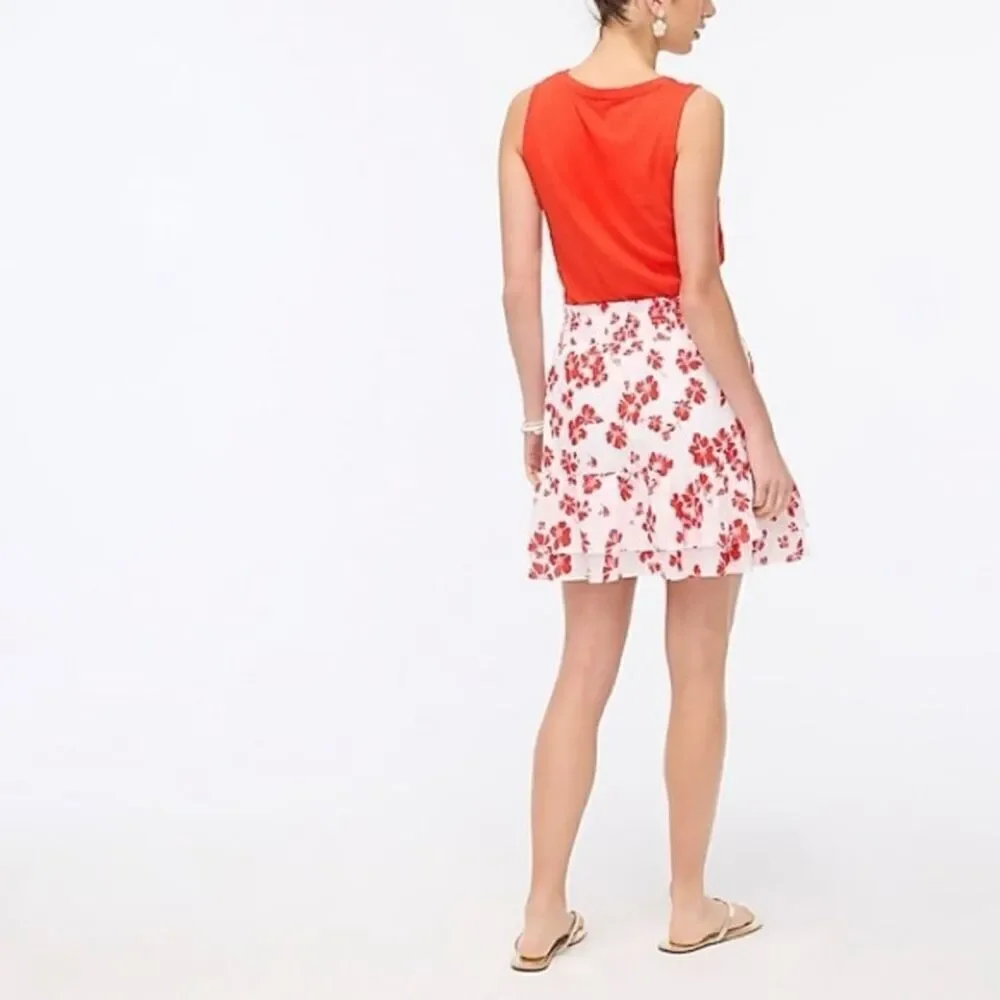 J. Crew Ruffle Smocked-Waist Mini Skirt in White Bright Cerise Red Floral 2X NWT